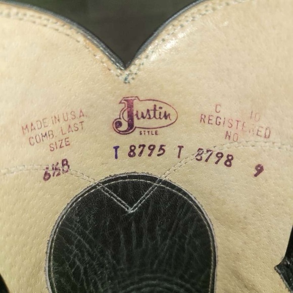 Vintage Justin Western Turquoise Green Lizard Leather Cowboy Boots Women's 6.5 B - Picture 9 of 9